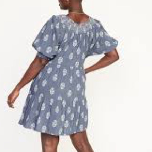 ⭐️Old Navy,Iconic Puff-Sleeve,Smocked Embroidered,Tiered,Mini Swing-Dress,Size M - Picture 3 of 15